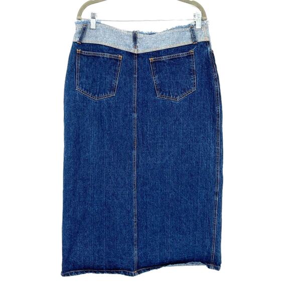 Vintage Bill Blass Maxi Jean Denim Skirt Sz 14P Fray Contrast Western Boho 90s - Picture 8 of 10